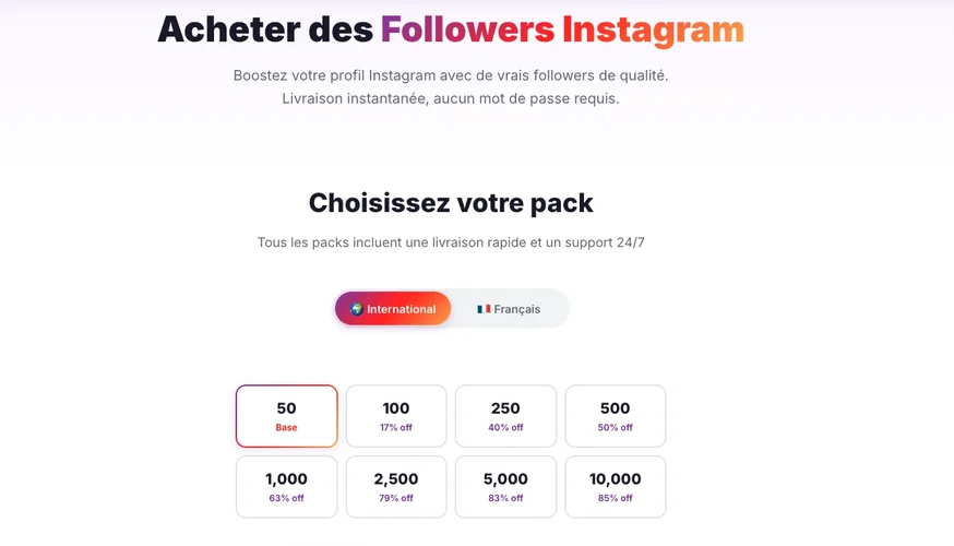 Packs pour acheter followers Instagram chez Followers Lab